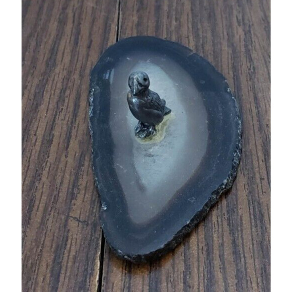 Miniature Metal Pewter Small Bird with Agate Stone Base - Picture 2 of 6